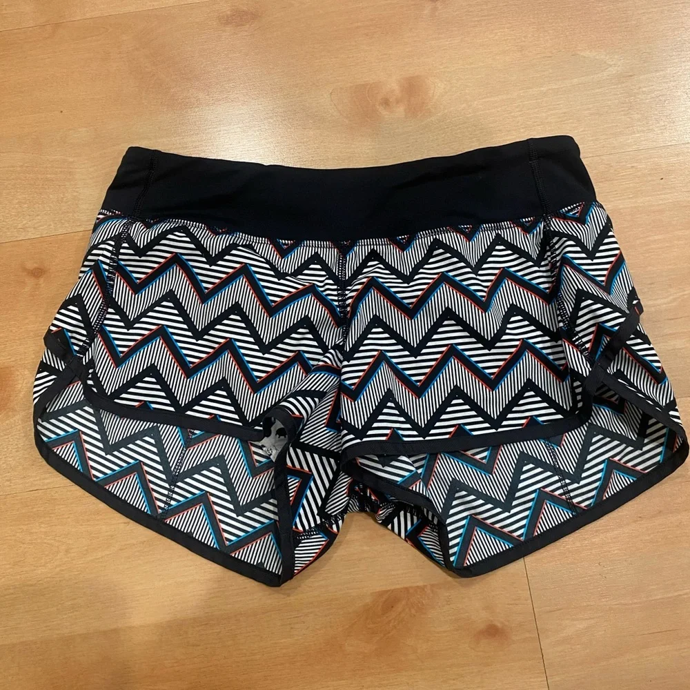 lululemon Black Chevron Athletic Shorts with Teal & Rust Accents